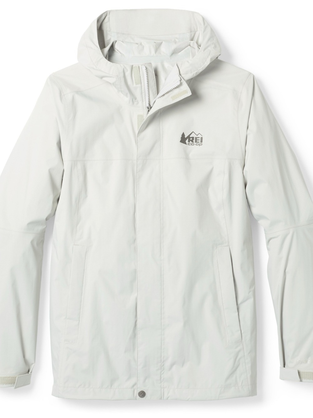 REI Men's Hooded Rain Jacket in Light Gray
